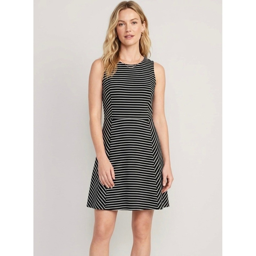 J.Crew Black White Striped Sleeveless Fit & Flare Dress Gold Back Zip 05749 8